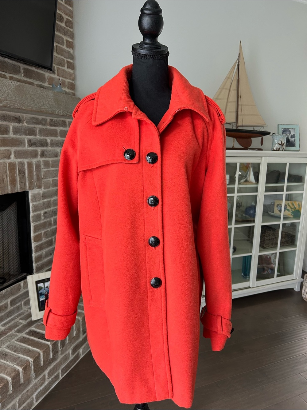 Worthington Vibrant Orange-Red Mid-Length Trench Coat Peacoat XL
